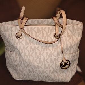 Michael Kors Cream Tote with Signature Monogram